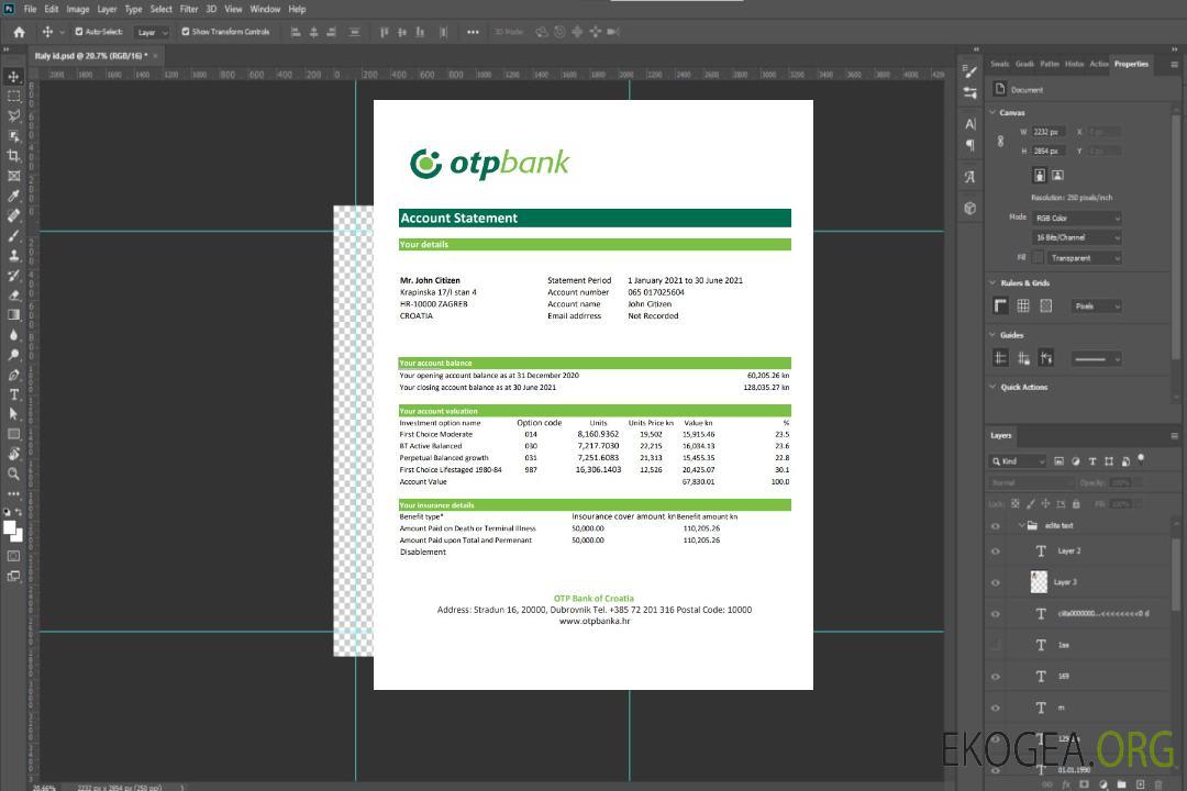 Relevé bancaire OTP de Croatie, modèle facile à remplir au format Excel et PDF template